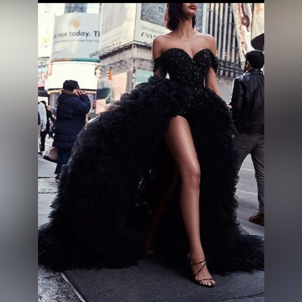 Gothic Glitter Jumpsuit Evening Dress Off Shoulder  Train Sequined Dress -small